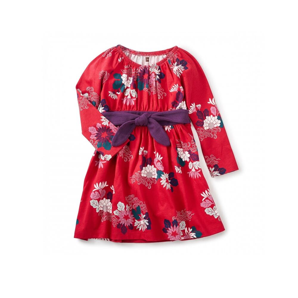 Tea Collection Kata Obi Dress Red Floral Japan Size 3